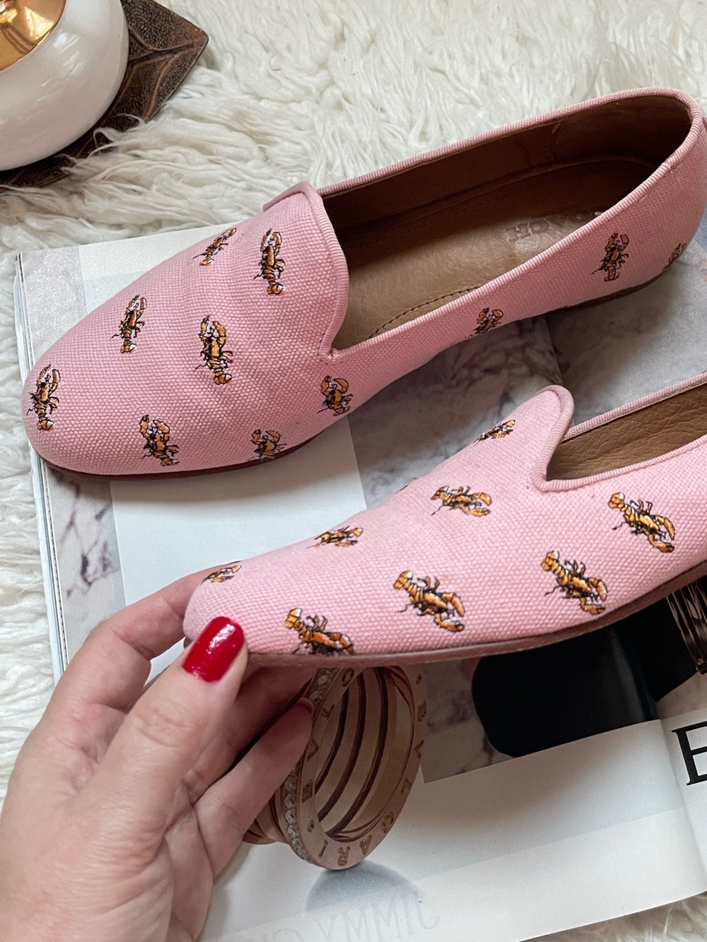 Coach Pink Canvas Lobster -Embroidered Loafers